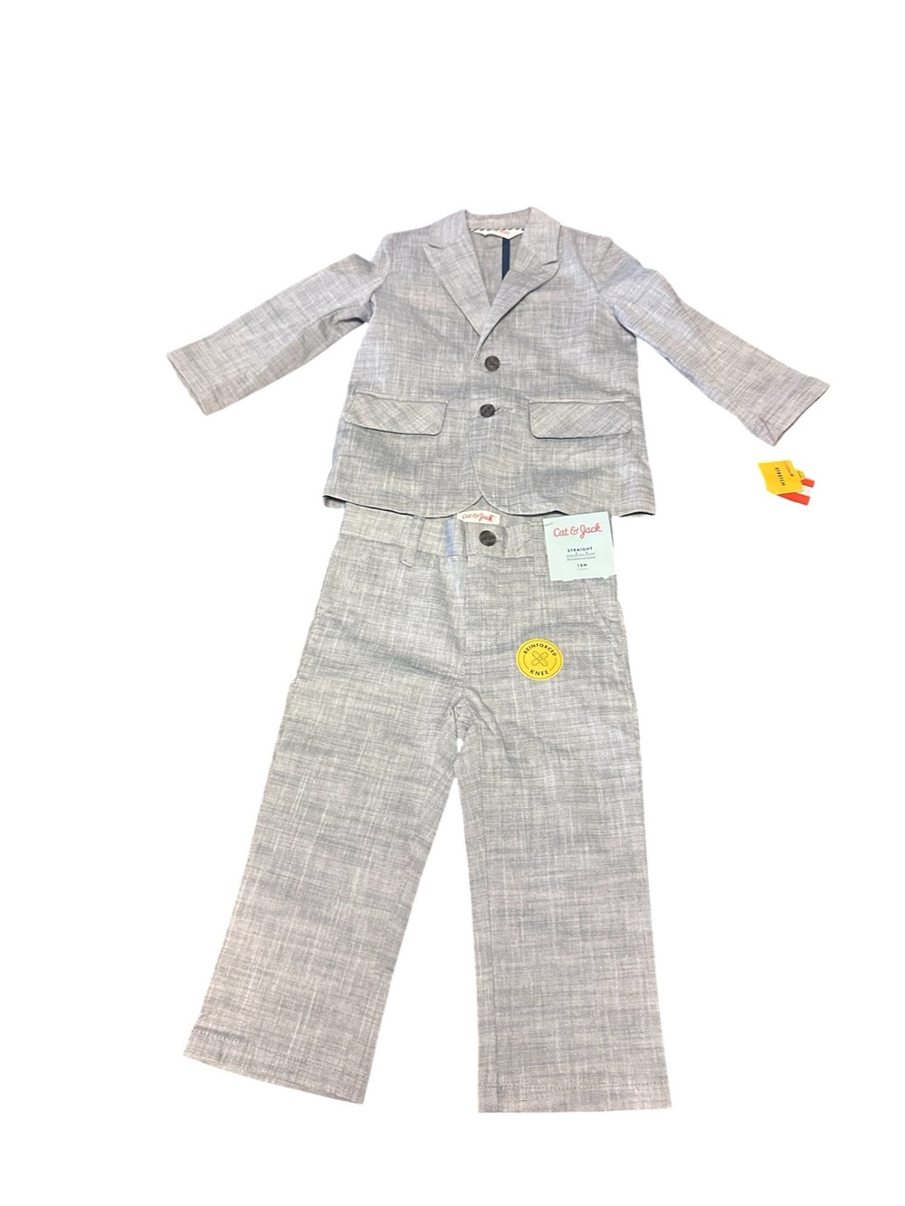 Cat & Jack Toddler Boys 2-Piece Suit Set Gray Textured Blazer Pants 18M NWT
